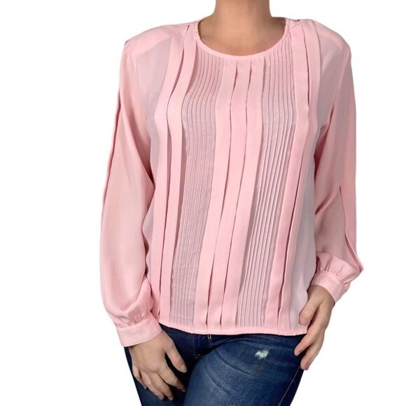 Jacylen Smith Pink Long Sleeve Pleated Blouse - Picture 1 of 14